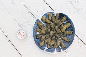 Stuffed grape leaves with lentils, oregano and mint